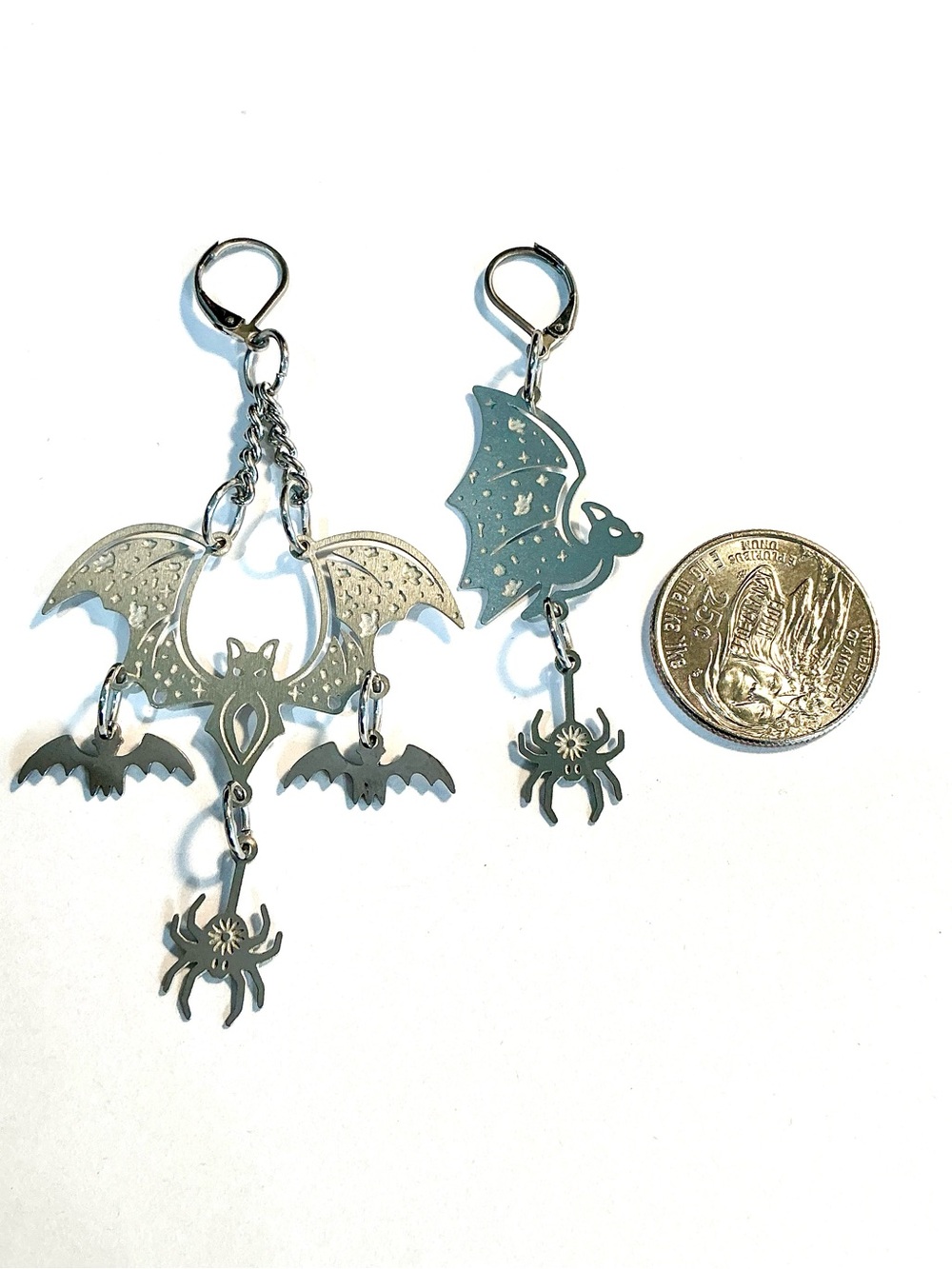 🆕 Bats and Spiders Laser Etched Dangle Earrings - Picture 2 of 2